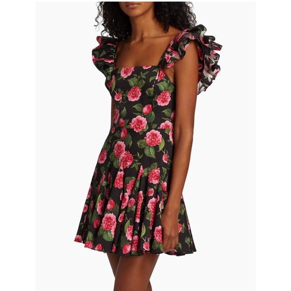 Alice + Olivia Ginny Ruffle Sleeve Romantic Floral Print Mini Dress Size 6 - Picture 3 of 12